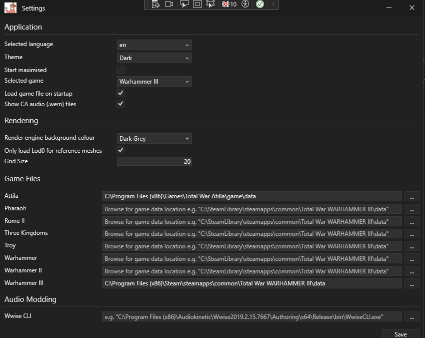 Asset Editor settings window shown on first startup